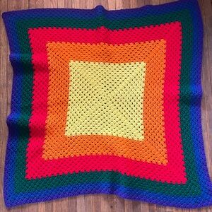 Vintage Handknit Crochet Blanket Granny Square Blanket Handmade Retro Groovy